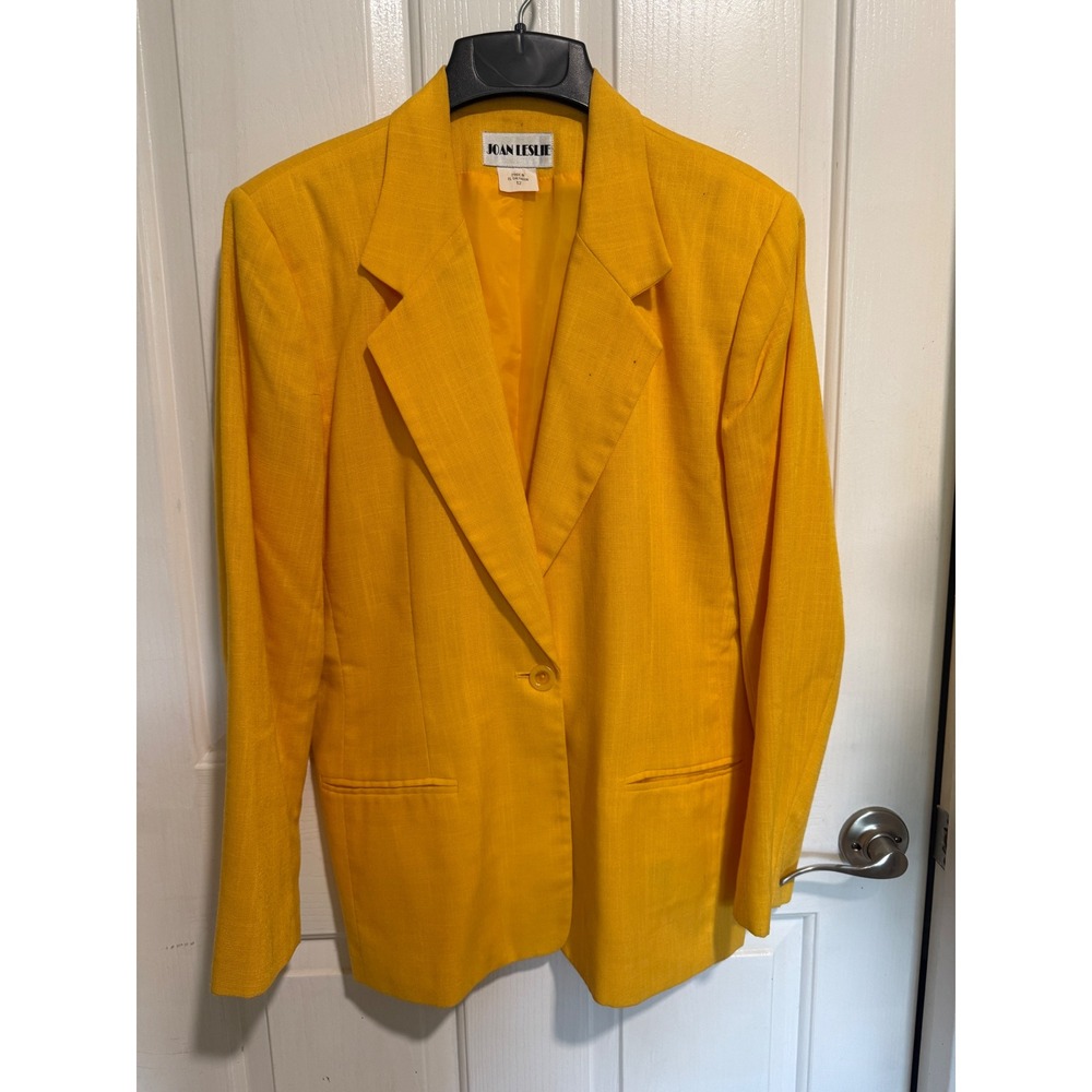 Joan Leslie Vintage Mustard Yellow Blazer Single Button Textured Jacket Size 12
